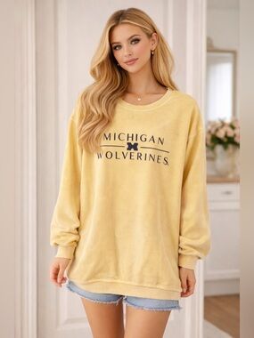 Chicka-d Michigan Wolverines Corded Crewneck Sweatshirt Yellow Size S NWT